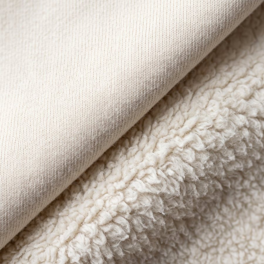 Three-thread brushed fleece structure