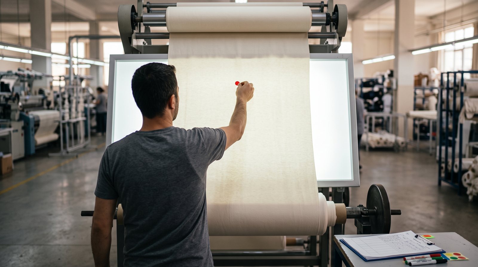 Fabric inspection on a backlit table